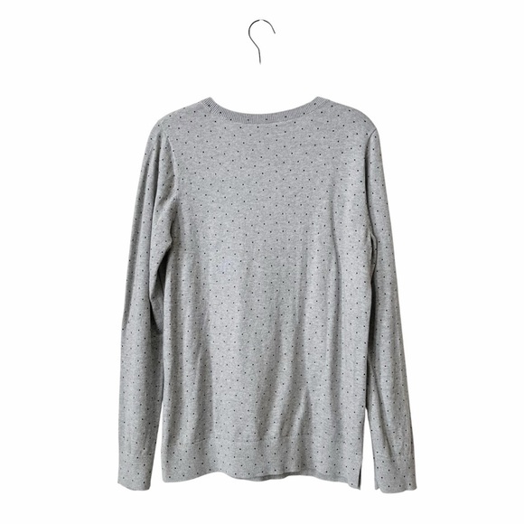 LOFT Sweater Women's Size L Gray Polka Dot Crewneck Long Sleeve Pullover Slits - Picture 3 of 6